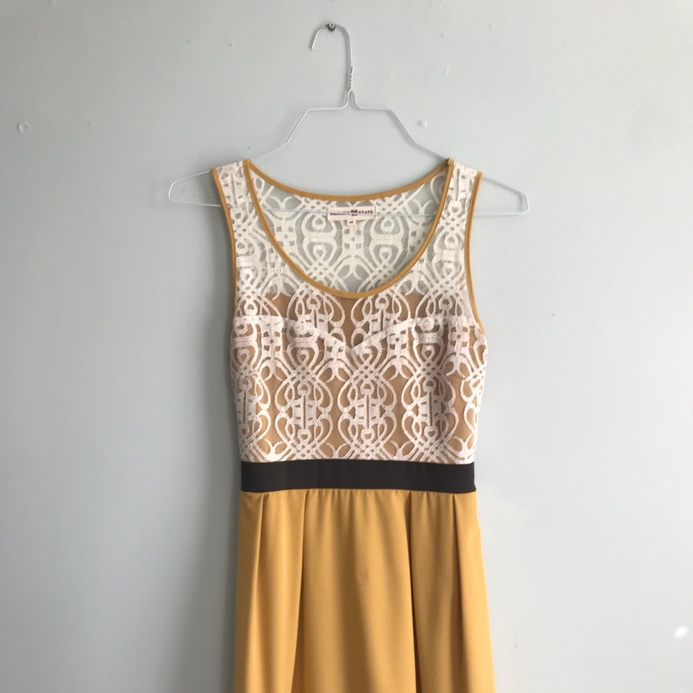 Altar’d State gold dress with lace overlay bodice